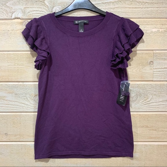 INC International Concepts Tops - Short Sleeve Ruffle Knit Top